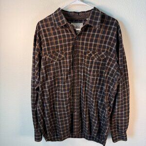 Age of Wisdom Mens Brown Plaid Flannel Long Sleeve Button Vintage Elbow Patch XL